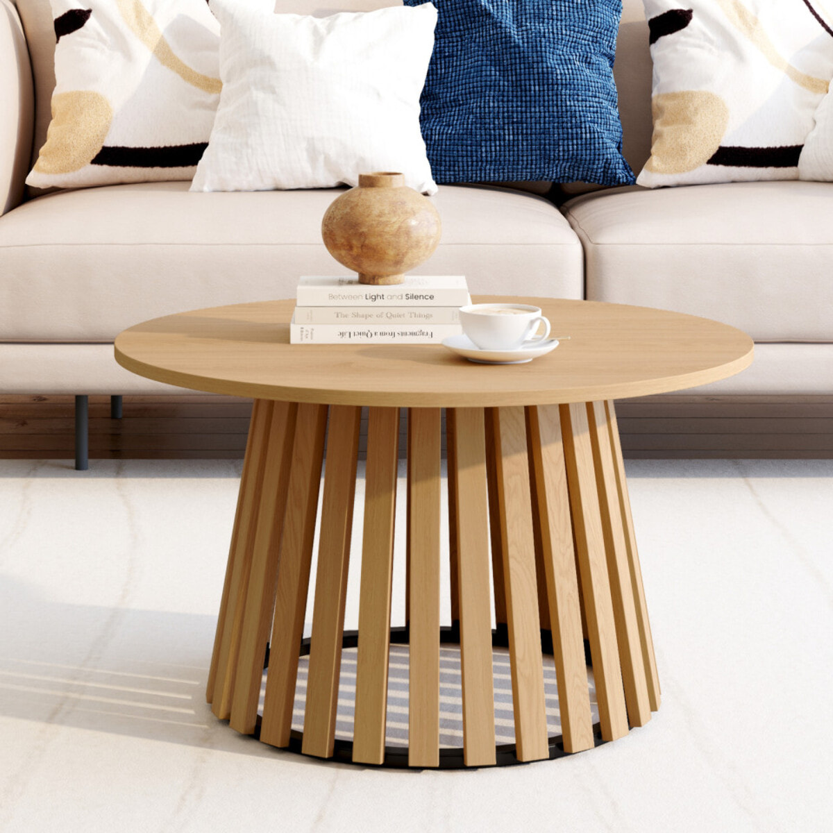 Table basse ronde Camélia pieds lattes