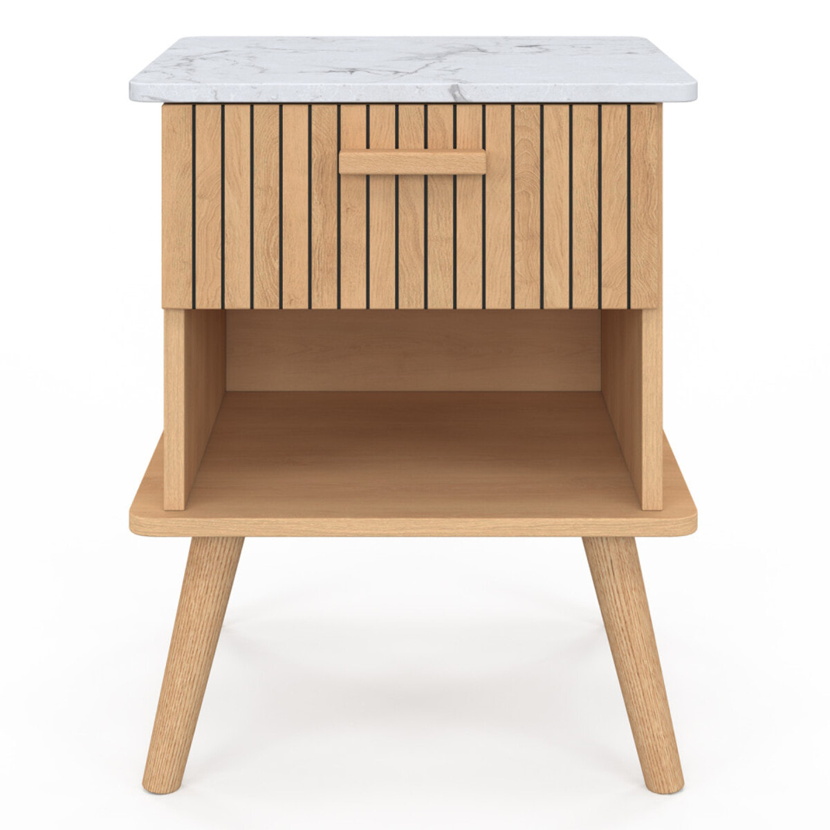 Tables de chevet Marceau effet lattes et dessus marbre - lot de 2
