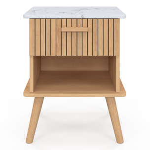 Tables de chevet Marceau effet lattes et dessus marbre - lot de 2