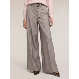 Motivi - Pantaloni palazzo gessati con cintura - Grigio