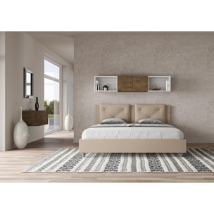 Cama matrimonial sin somier acolchada 200x200 cuero sintético gris paloma Appia