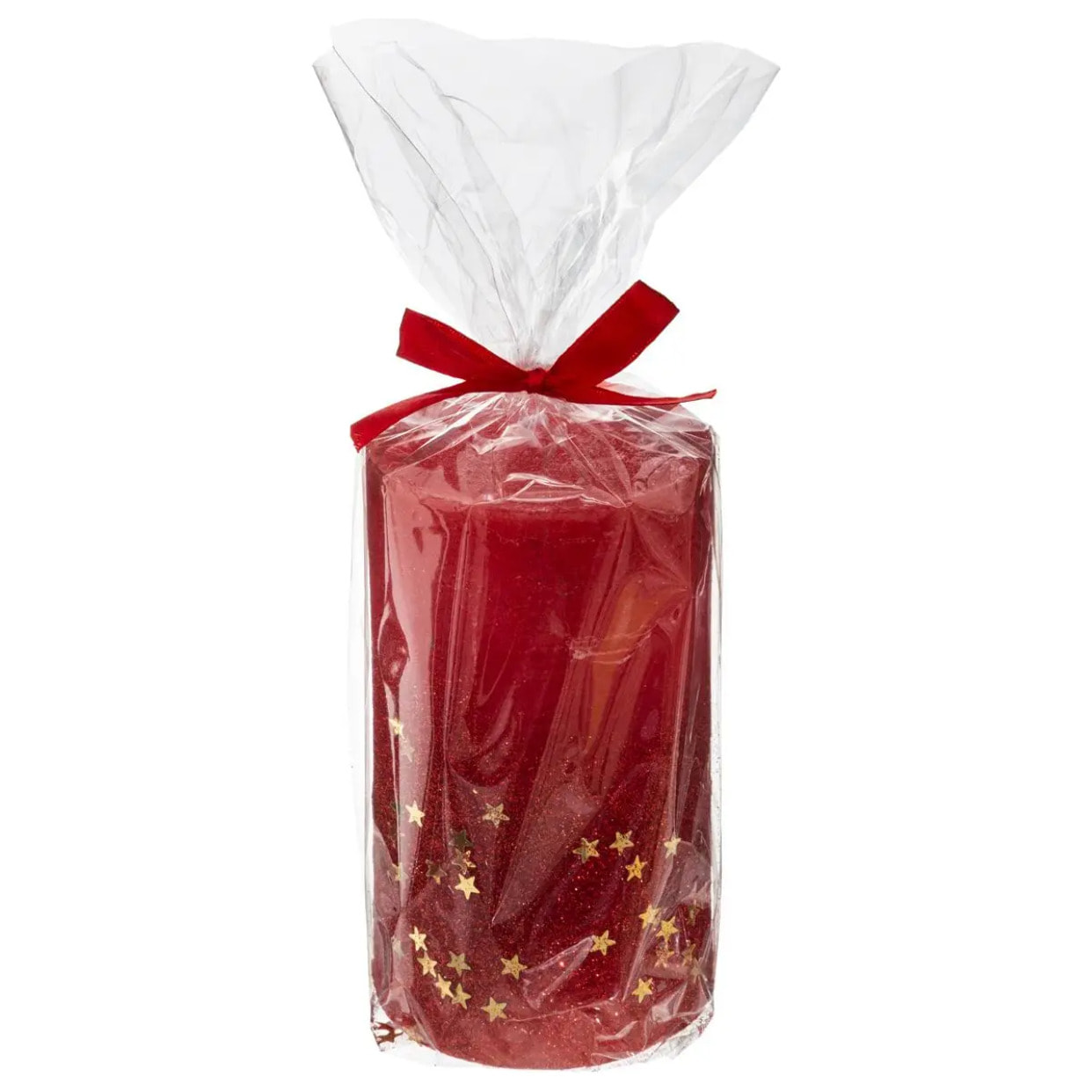 Bougie cylindre pailletée 7x12cm rouge