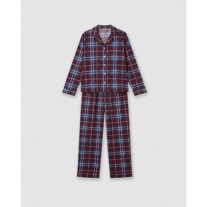 Pigiama lungo a camicia in cotone a quadri sauron bordeaux