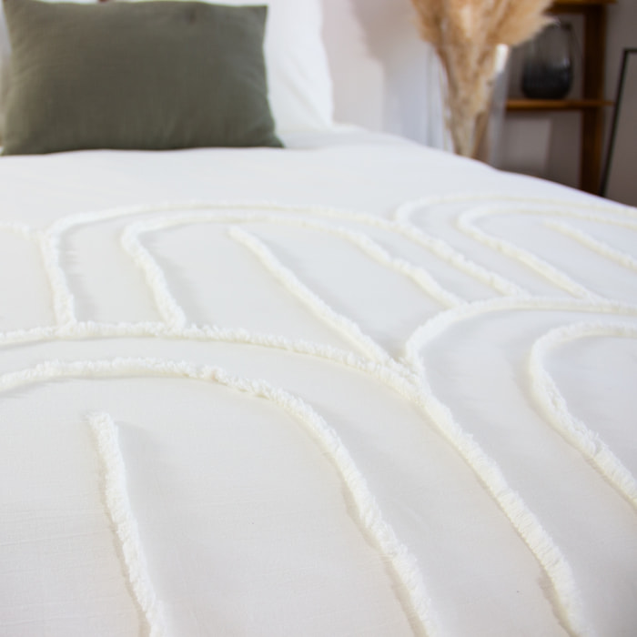 Parure de lit coton lavé tufté motif arches rétro 2 places blanc HERA