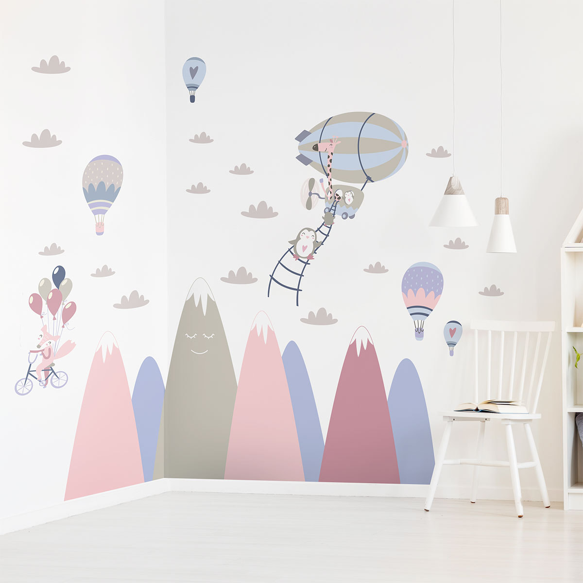 Stickers muraux enfants - Décoration chambre bébé - Autocollant Sticker mural géant enfant montagnes scandinaves ANIMAUX RAVIS