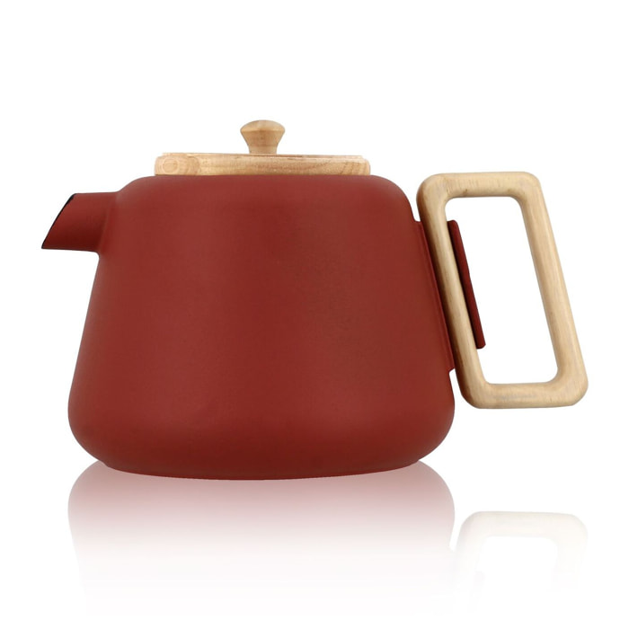Théière en fonte rouge avec couvercle en bois 500ml VIGGO
