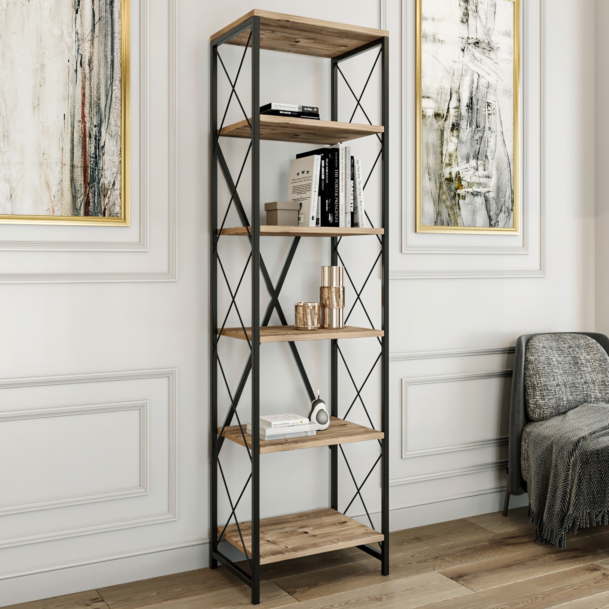 Librería,100% tablero de aglomerado rechapado en melamina, color atlantic pino negro