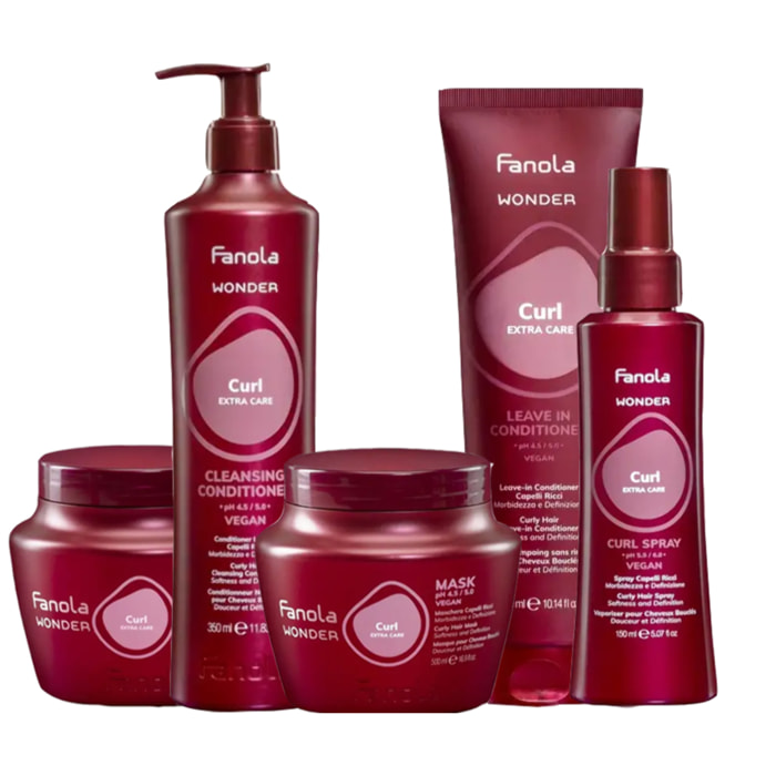 FANOLA Kit Wonder Curl Pre Treatment 500ml + Conditioner 350ml + Mask 500ml + Leave In 300ml + Spray 150ml