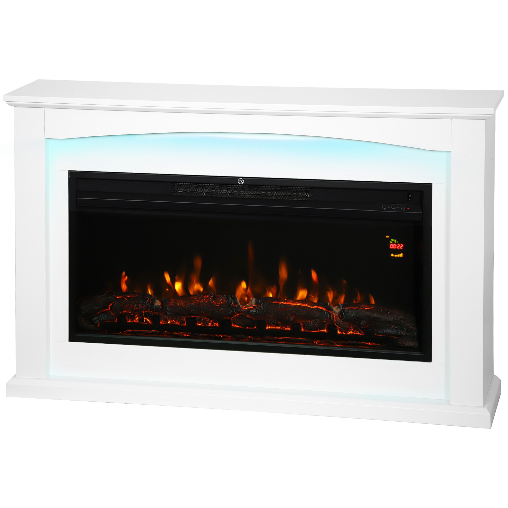 Cheminée électrique design LED multicolore grande taille 121 x 25 x 77 cm 2000W télécommande blanc
