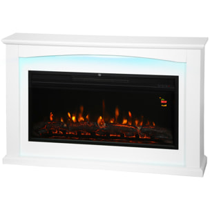 Cheminée électrique design LED multicolore grande taille 121 x 25 x 77 cm 2000W télécommande blanc
