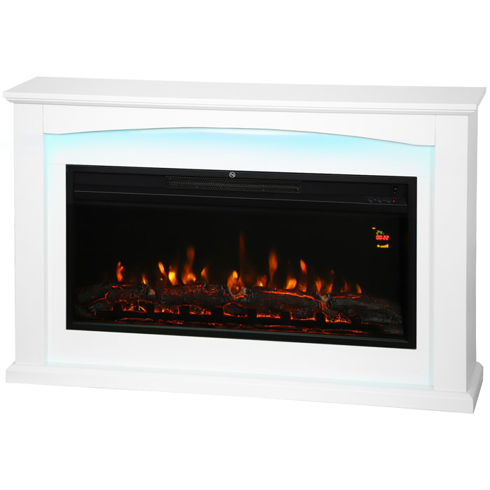 Cheminée électrique design LED multicolore grande taille 121 x 25 x 77 cm 2000W télécommande blanc