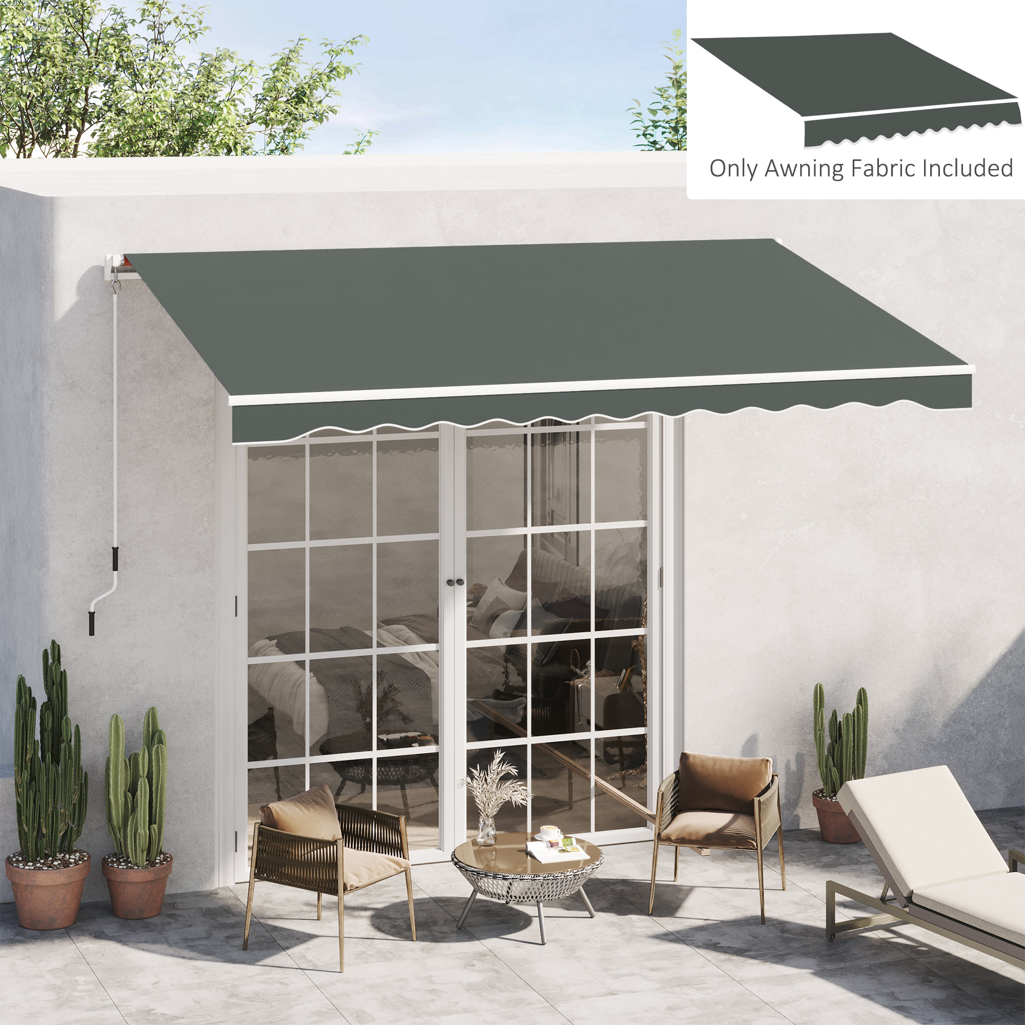 Techo de Repuesto para Toldo, 382x240 cm, Lona para Toldo con Dobladillo, Protección UV, Impermeable, Tela de Repuesto para Patio, Terraza, Jardín, Balcón, Gris