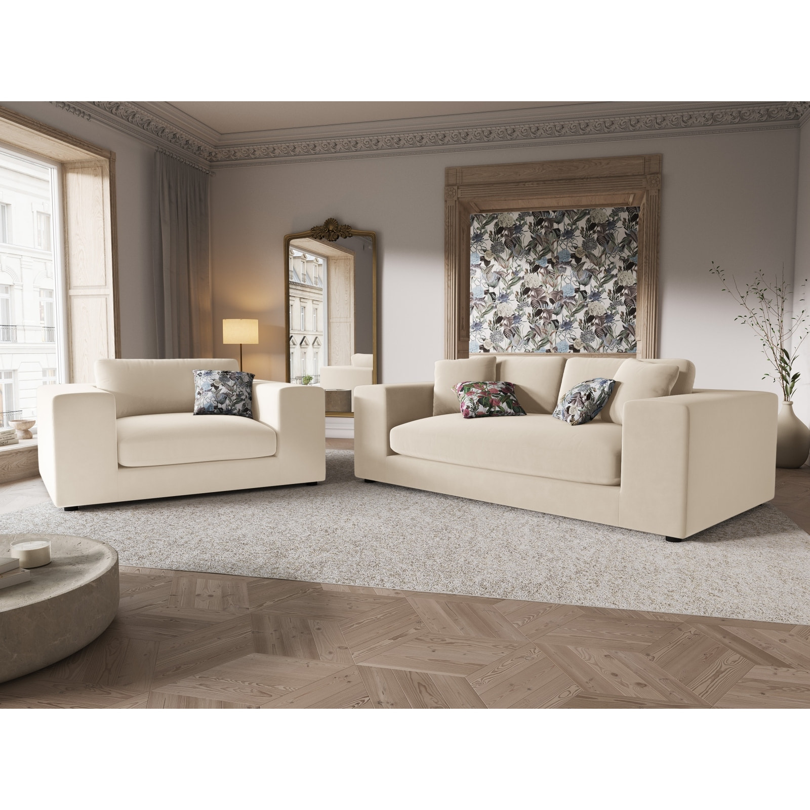 Canapé "Tendance" 1,5 place en velours beige