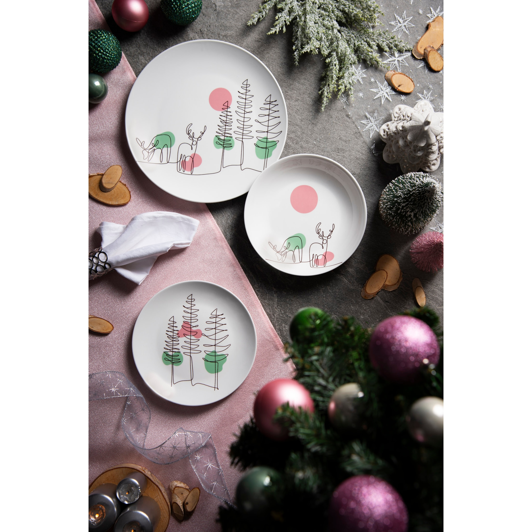 Service 18 assiettes Excelsa Le Fil De Noel, porcelaine, multicolore