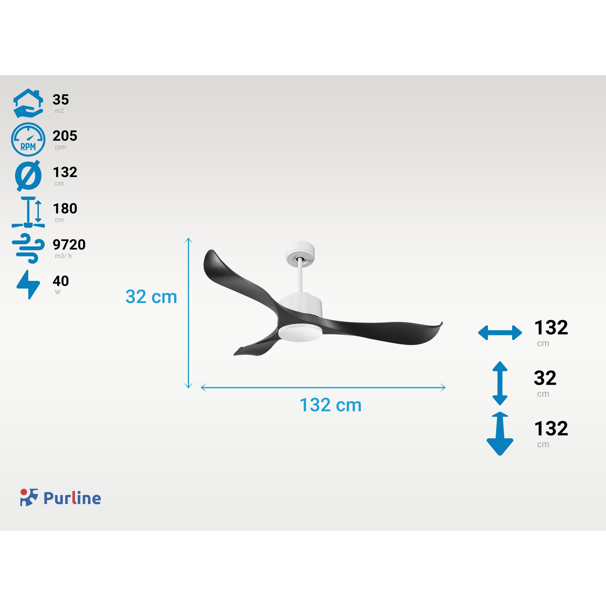 Ventilateur de plafond ø132 cm avec Wifi Réversible Hypersilence 40   W Blanc