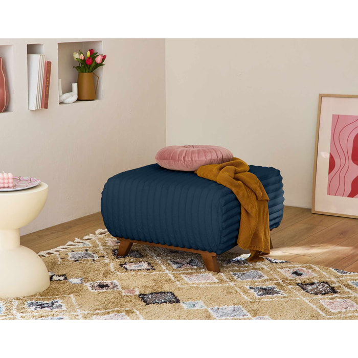 Cristal - pouf modulable - 65 cm - en fausse fourrure côtelée - Bleu