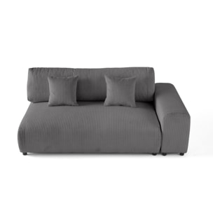 Garance - module d'assise 3 places avec accoudoir droit - en velours côtelé - Gris foncé