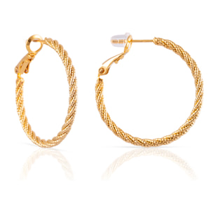 Pendientes de aro trenzado de cobre con baño de oro auténtico y acabado brillante, 30 mm, cierre catalán de plata de ley 925 con acabado dorado electroplateado.