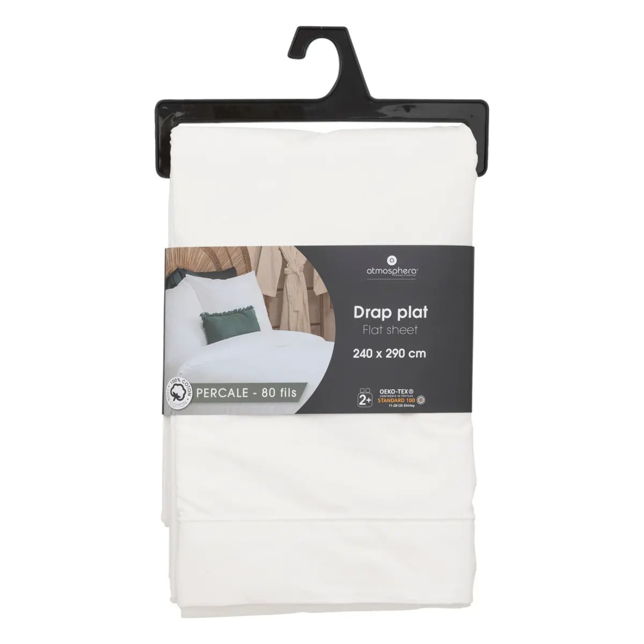 Drap plat - percale - blanc - 240x290 cm