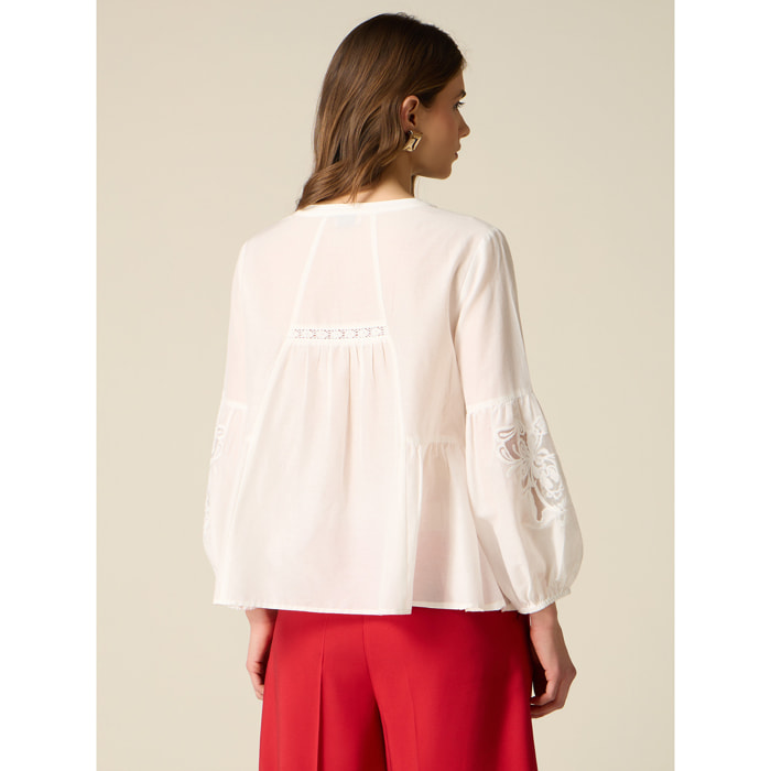 Oltre - Blusa in cotone seta con ricami - Bianco
