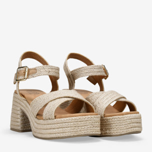 Sandalias de esparto beige con tacón y plataforma