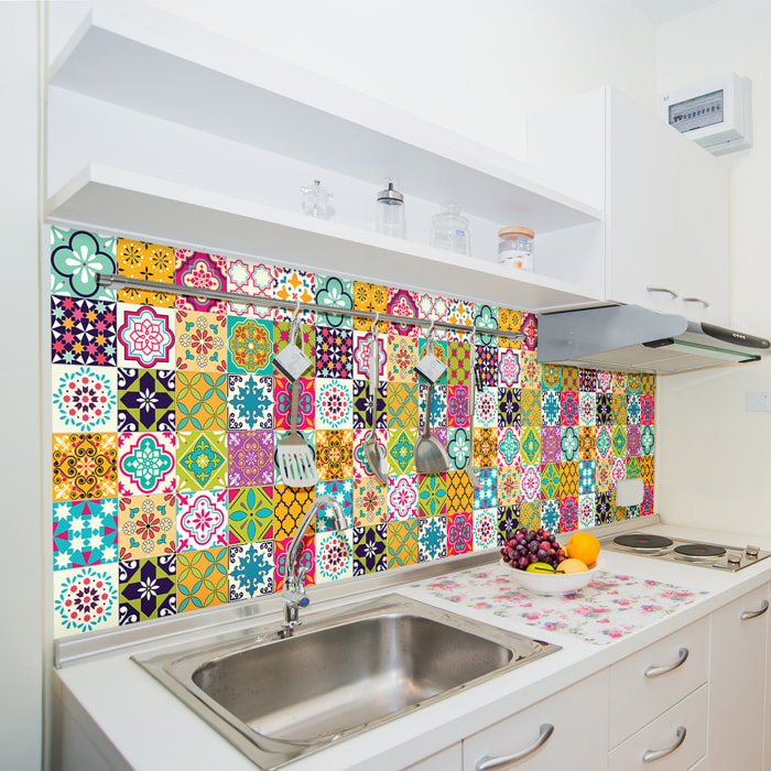 Stickers muraux - Sticker Mural Carrelage adhésif Cuisine Salle de Bain - 30 STICKERS CARRELAGES AZULEJOS CATALIA