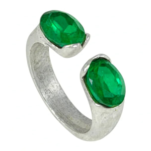Anillo doble cristal abierto alianza plata 10µ cristal Sw esmeralda
