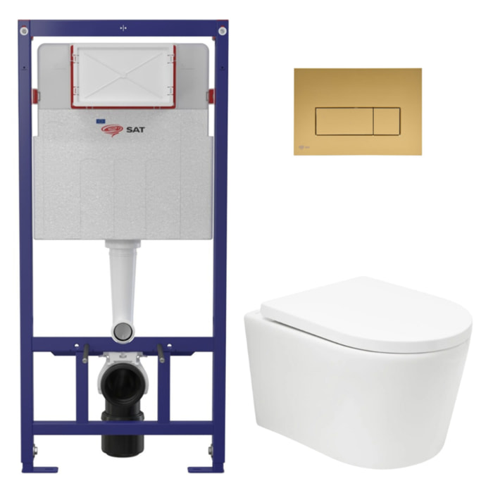 Pack WC bâti ECO 2L Swiss Aqua Technologies + WC suspendu Swiss Aqua Technologies + plaque or (STESTBRWT06-FR)