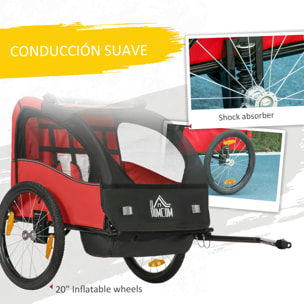 Remolque de Bicicleta para Niños +18 Meses Cochecito para Transporte de 2 Plazas con Cinturón de Seguridad Espacio de Almacenamiento y Sistema de Amortiguador 140x88x90 cm Rojo