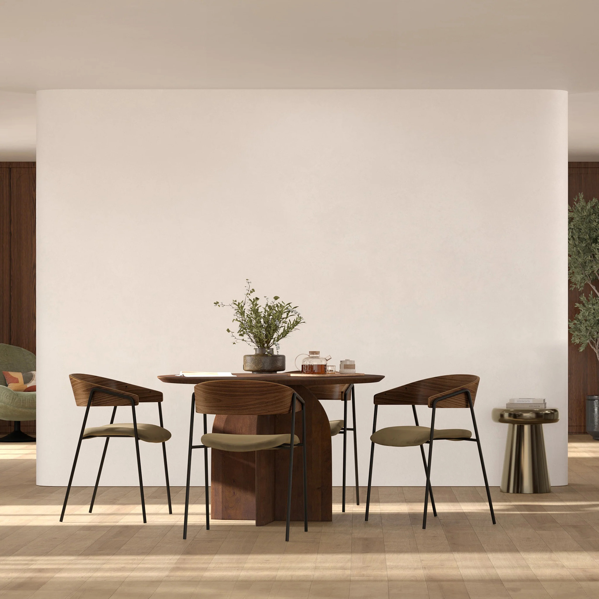 Lot de 2 chaises en velours vert kaki et bois de noyer - Esmée