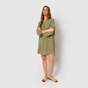 Vestido corto algodón liso verde cacería