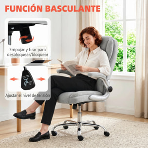 Silla de escritorio Ergonómica, Silla de Oficina con Respaldo Alto, Reposabrazos Abatibles, Asiento con Muelles, Altura Ajustable, Función Basculante, Tapizado en Terciopelo, Crema