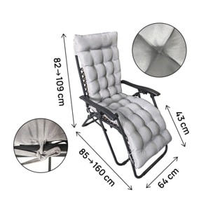 Fauteuil de jardin relax zéro gravité avec coussin matelassé "Sintra" - Taupe