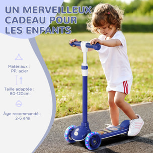 Trottinette pour enfants trottinette 3 roues lumineuses LED hauteur guidon réglable  frein à friction arrière bleu