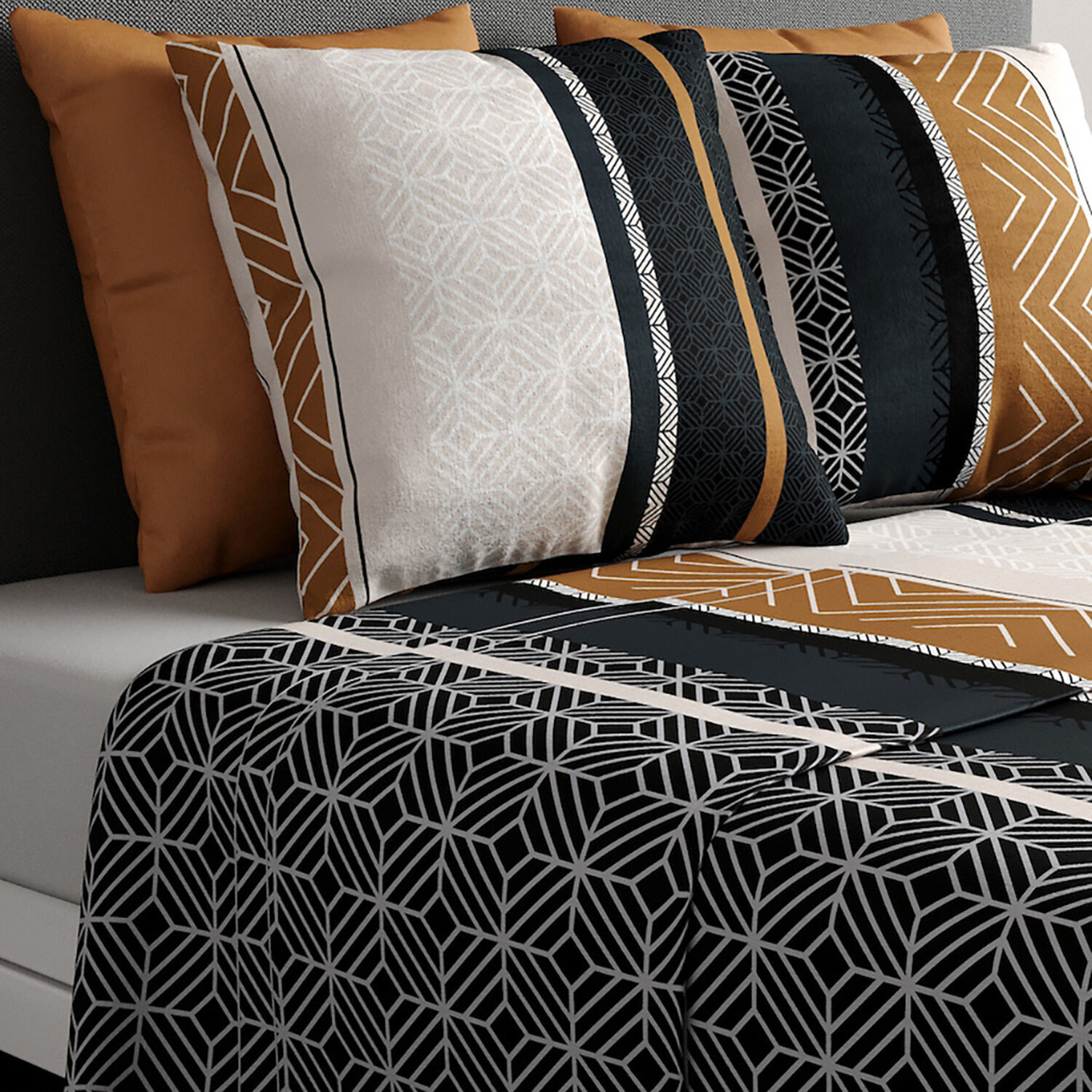 Parure de draps 100% coton imprimé - trophé - gris