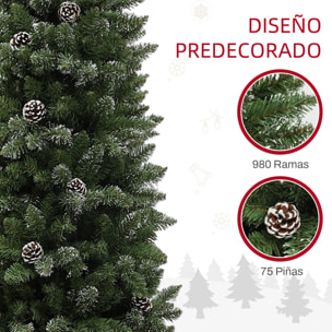 Árbol de Navidad 225 cm Árbol de Navidad Artificial con 980 Ramas 75 Piñas y Soporte de Metal Árbol Navideño para Salón Interior Verde