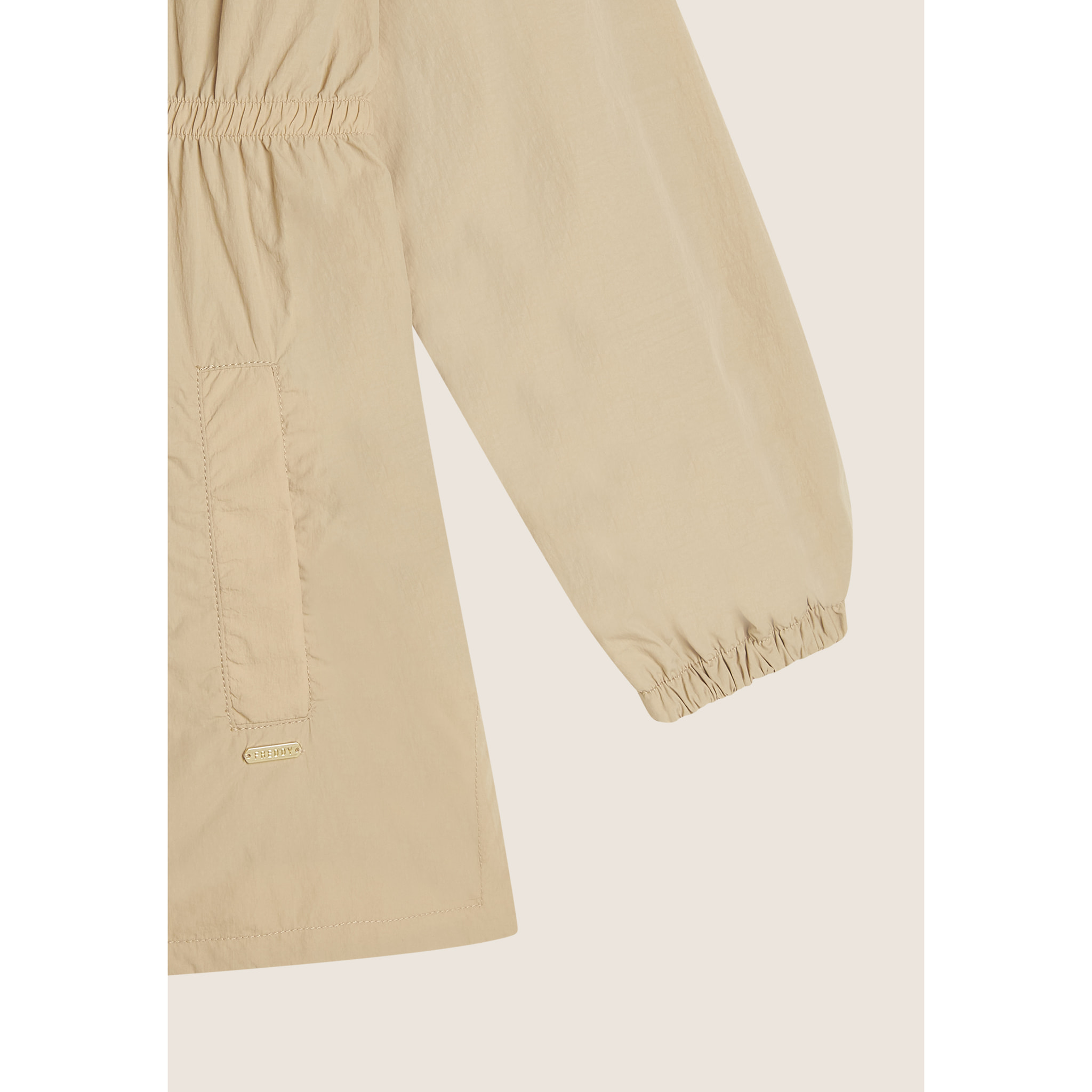 Parka donna collo alto in nylon con zip ed elastico in vita