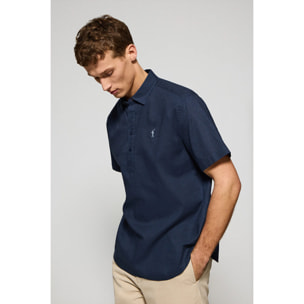 Camisa azul marino polera de lino y algodón con bordado Rigby Go