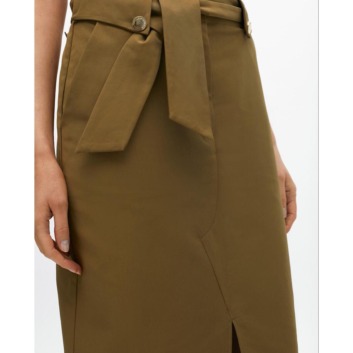 Gonna Midi con Cintura a Fiocco e Dettagli di Bottoni