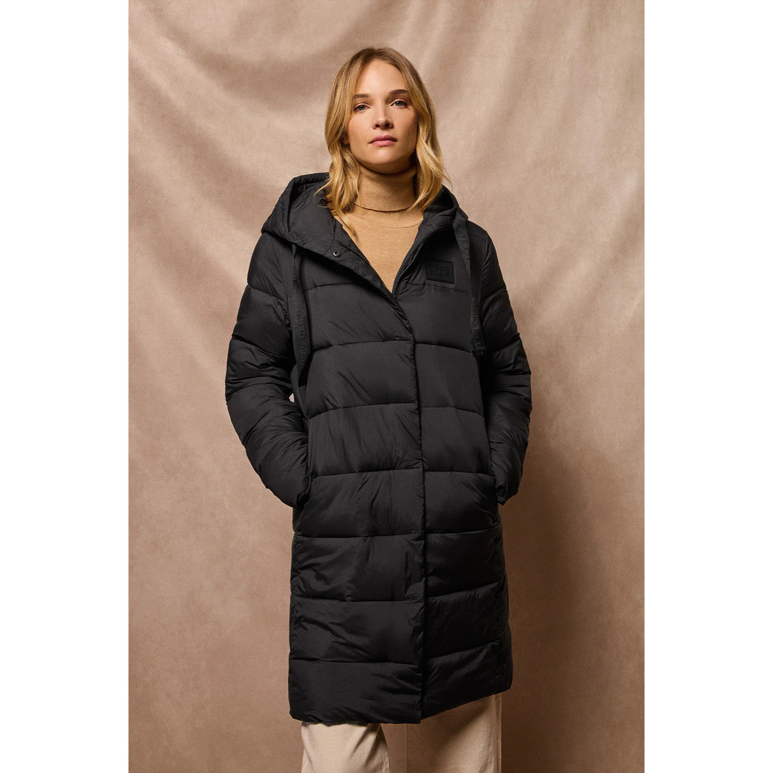 Cappotto nero Siena con cappuccio fisso e dettagli Polo Club