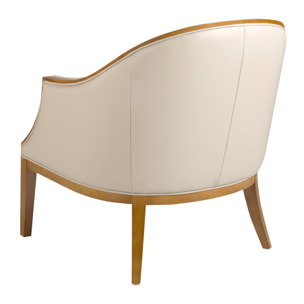 Sillón Angel Cerdá con reposabrazos asiento y respaldo tapizados en piel de origen vacuno en arena patas de madera en miel 74x81x84cm