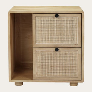 Table de chevet Lucca -bois massif de manguier et rotin-couleur catuai 52 x 53 x 40 cm