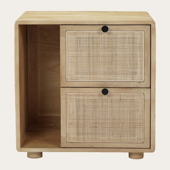 Table de chevet Lucca -bois massif de manguier et rotin-couleur catuai 52 x 53 x 40 cm