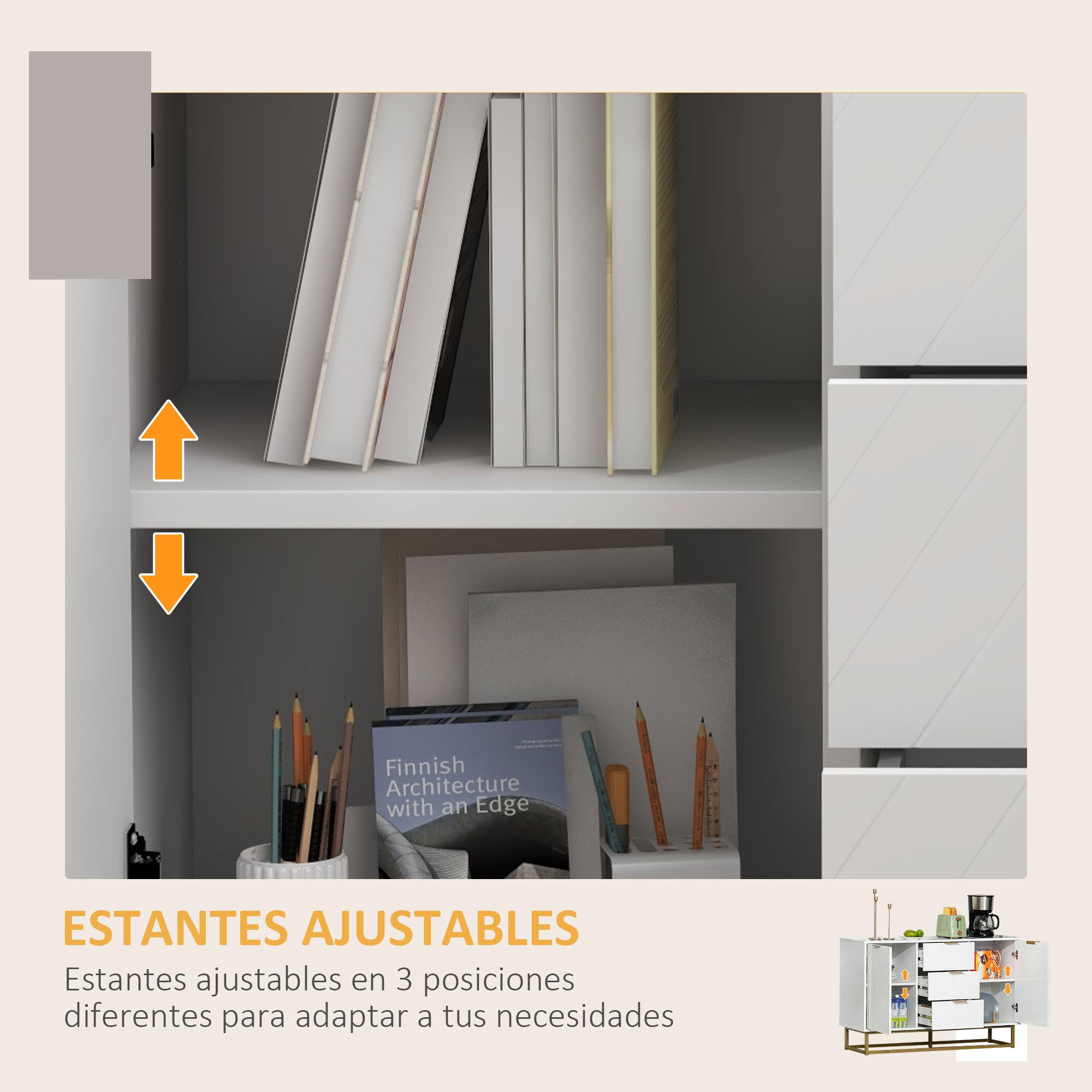 Aparador Auxiliar con 3 Cajones 2 Armarios Puerta Estante Ajustable 120x40x76 cm