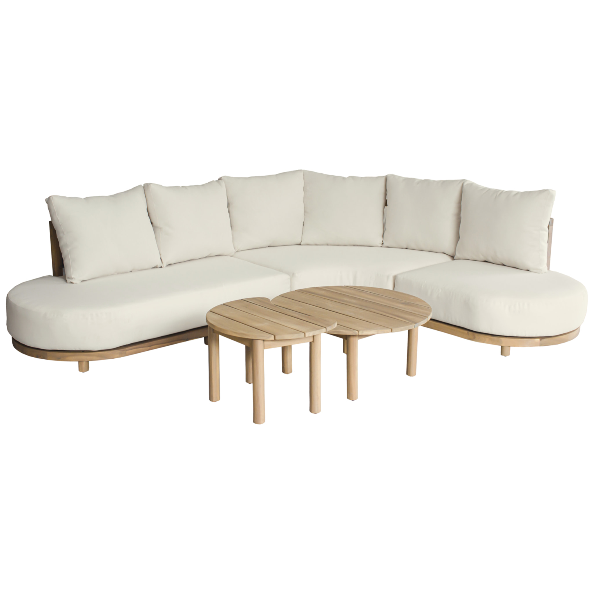 Salon de jardin 5 places en acacia et coussins beige LAGOA