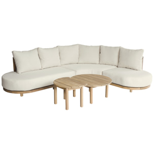 Salon de jardin 5 places en acacia et coussins beige LAGOA