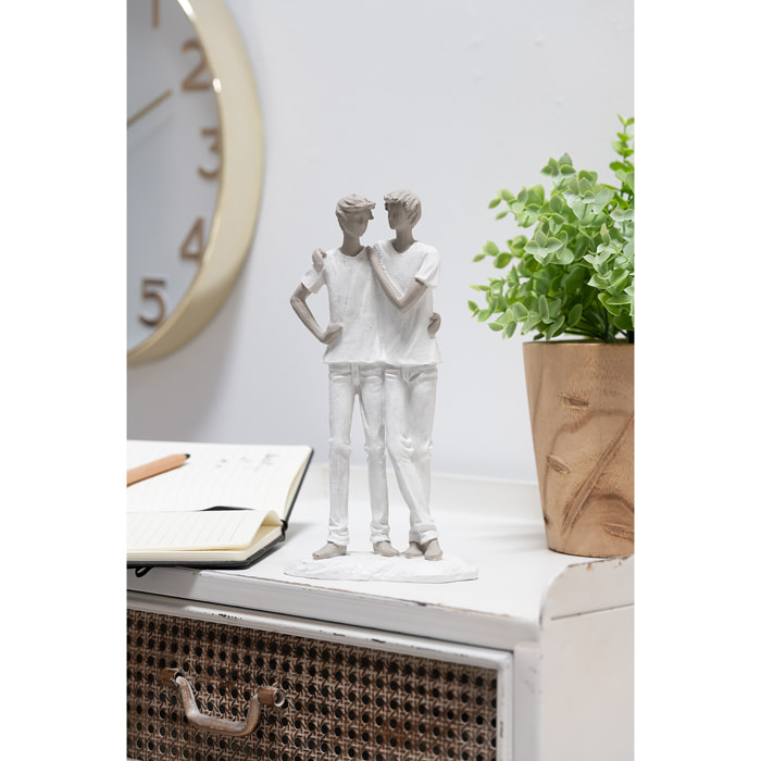 J-Line décoration Couple Garcons - polyrésine - blanc/taupe
