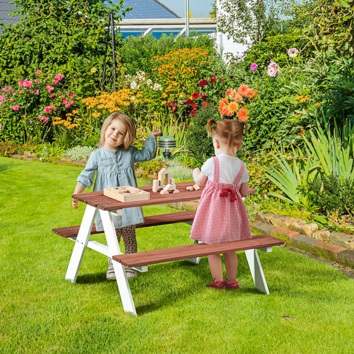 Table de pique-nique enfant - 2 bancs - assises, plateau à lattes - bois sapin blanc brique