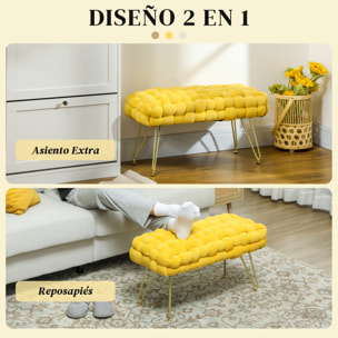 Banco Pie de Cama Tapizado en Terciopelo Banco Otomano Pie de Cama con Patas Doradas y Asiento Acolchado para Dormitorio Entradas Amarillo