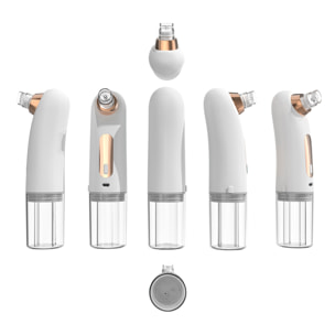 DAM Instrumento para succionar puntos negros, limpieza de los poros. 3 modos, depósito doble de agua, 6 cabezales. 6,6x5,5x21,8 Cm. Color: Blanco